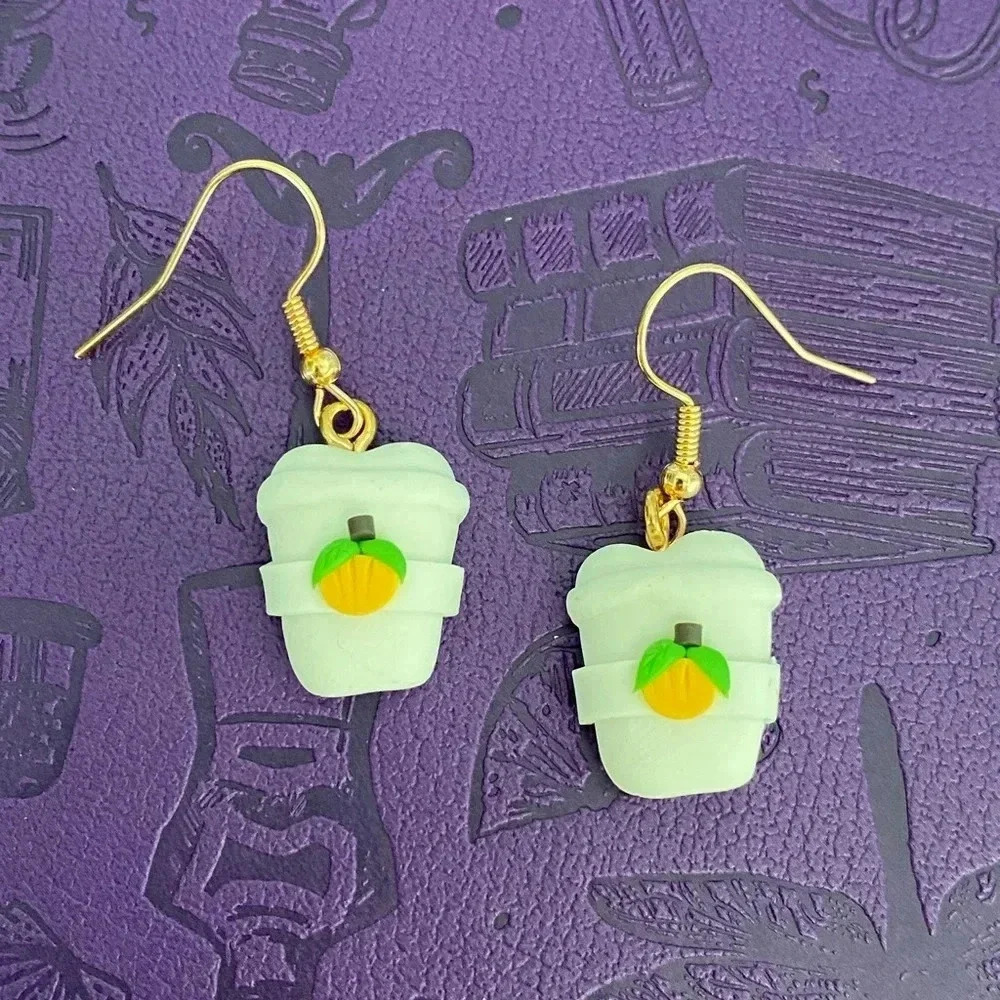 Handmade Clay Polymer Fall Autumn Latte Coffee Drop Earrings NEW